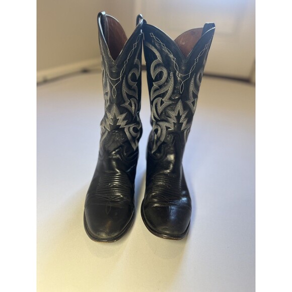 Dan Post Black Leather Western Cowboy Boots- 9 EW Made in Mexico - Picture 14 of 16